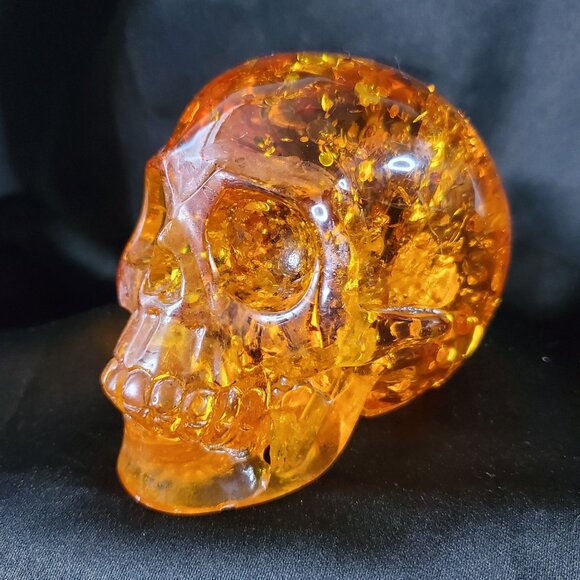 Amber Reconstituted Carved Amber Skull 3.5" x 3.5" x 2" Reconstituted Amber - Picture 3 of 16